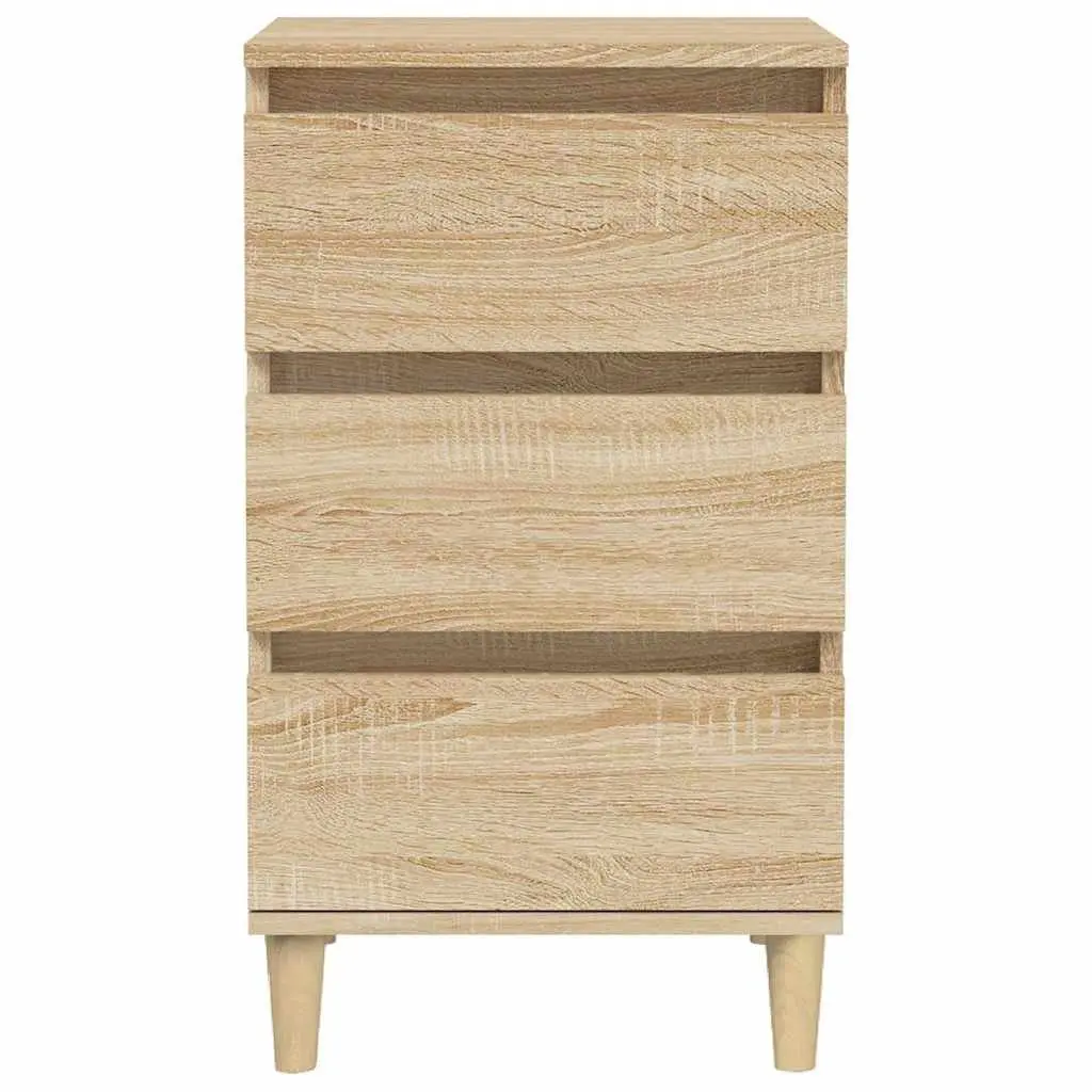 Bedside Cabinet Brown Engineered Wood 3 Drawer Nightstand Storage