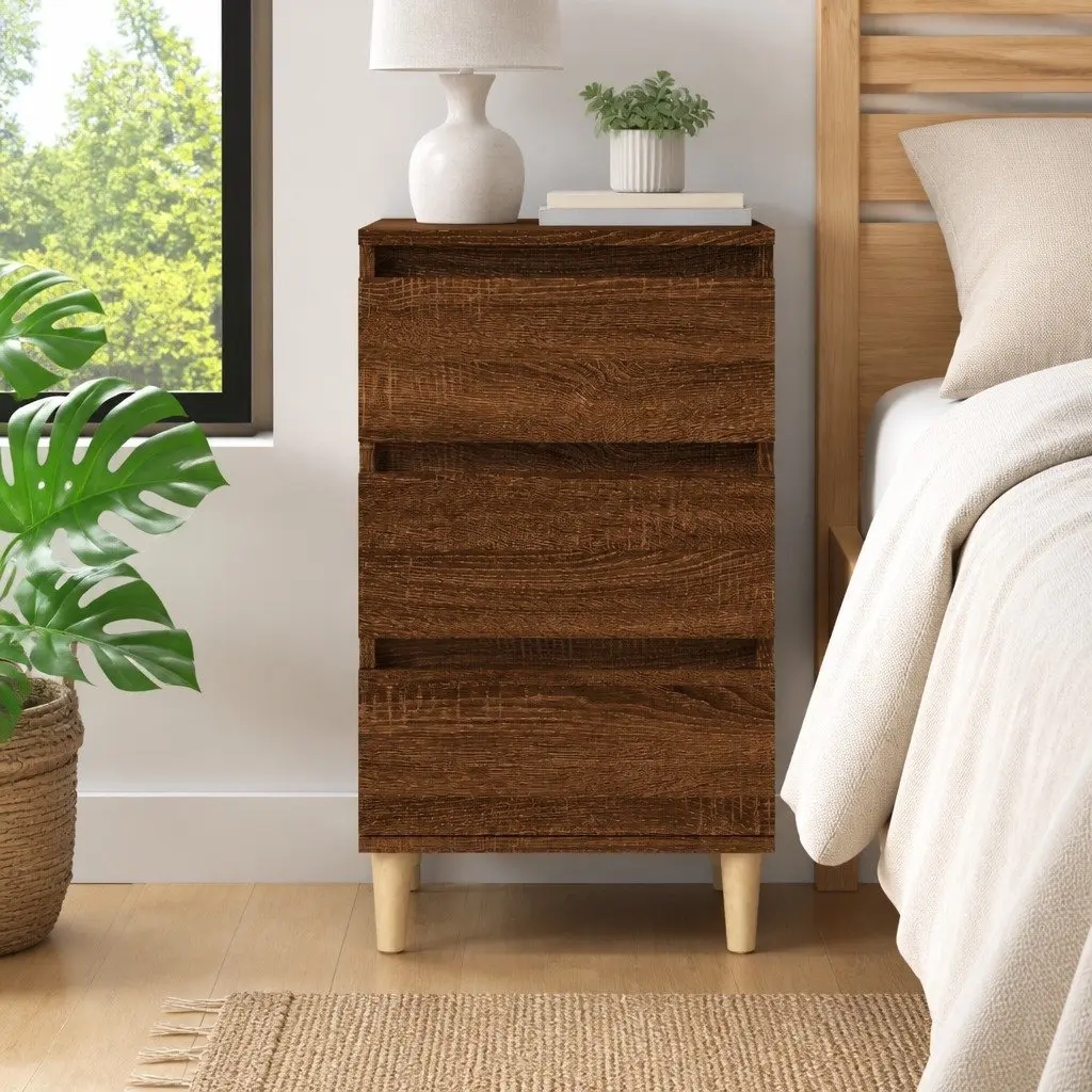 Bedside Cabinet 40x35x70 cm Brown Oak 3 Drawer Storage Nightstand