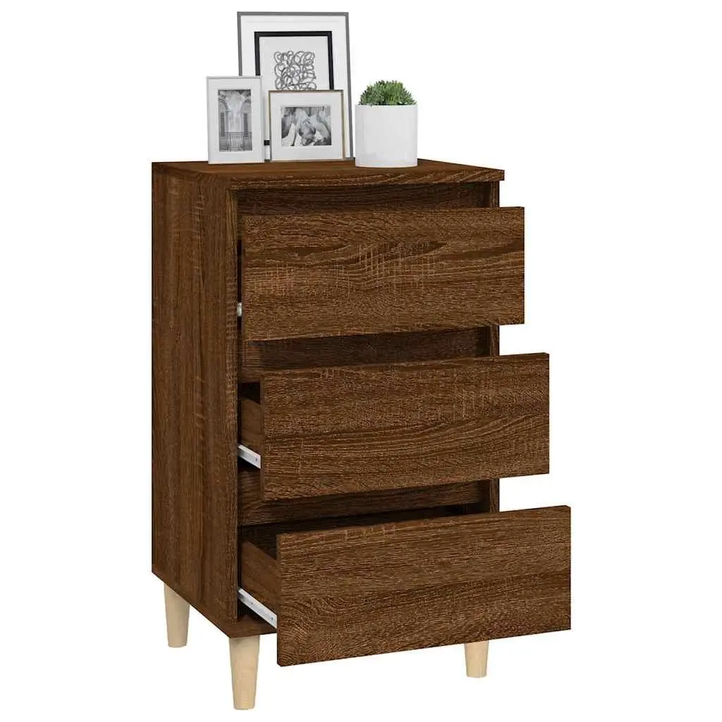 Bedside Cabinet 40x35x70 cm Brown Oak 3 Drawer Storage Nightstand
