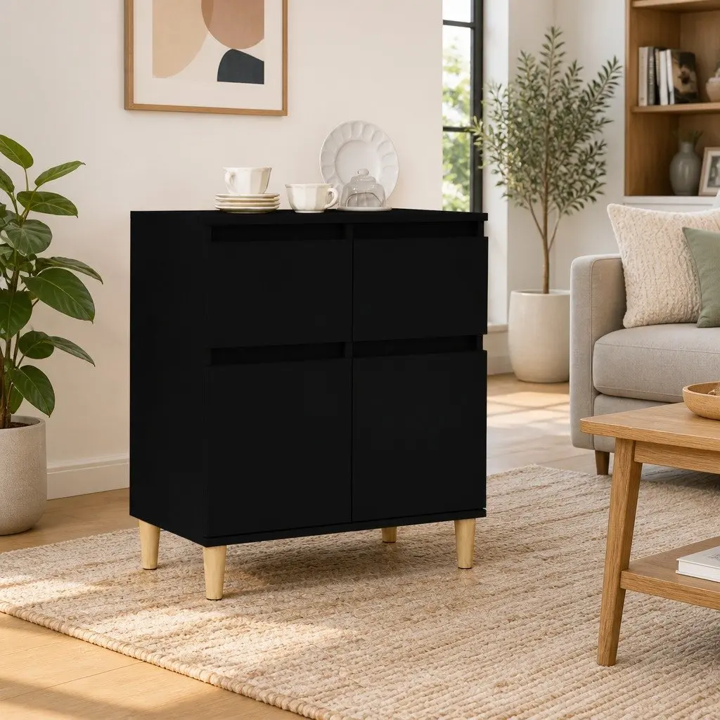Sideboard Black 60x35x70 cm Storage Cabinet with 2 Drawers and 2 Doors