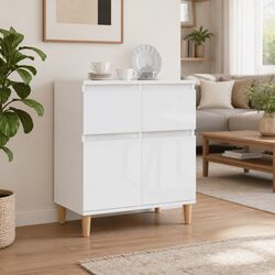 Sideboard High Gloss White Storage Cabinet 60x35x70cm Drawers Compartments