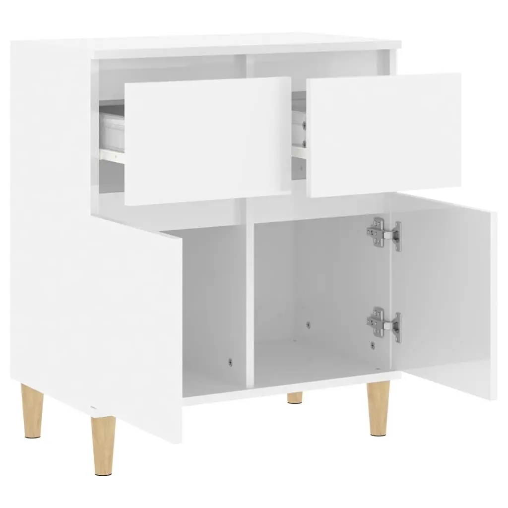 Sideboard 60x35x70cm High Gloss White Storage Cabinet with 2 Drawers and 2 Door Compartments