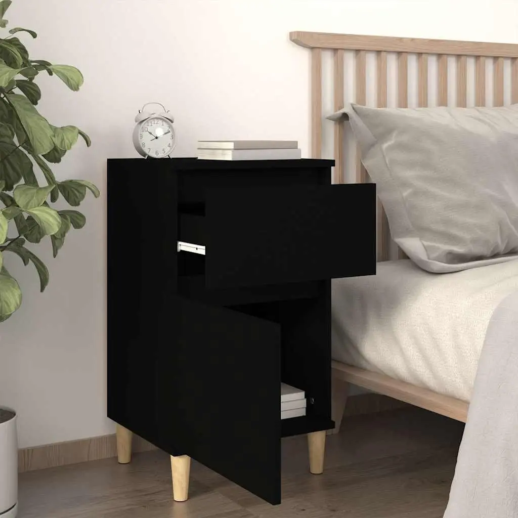 Bedside Cabinets 2 Pieces Black Storage Organiser Bedroom Furniture