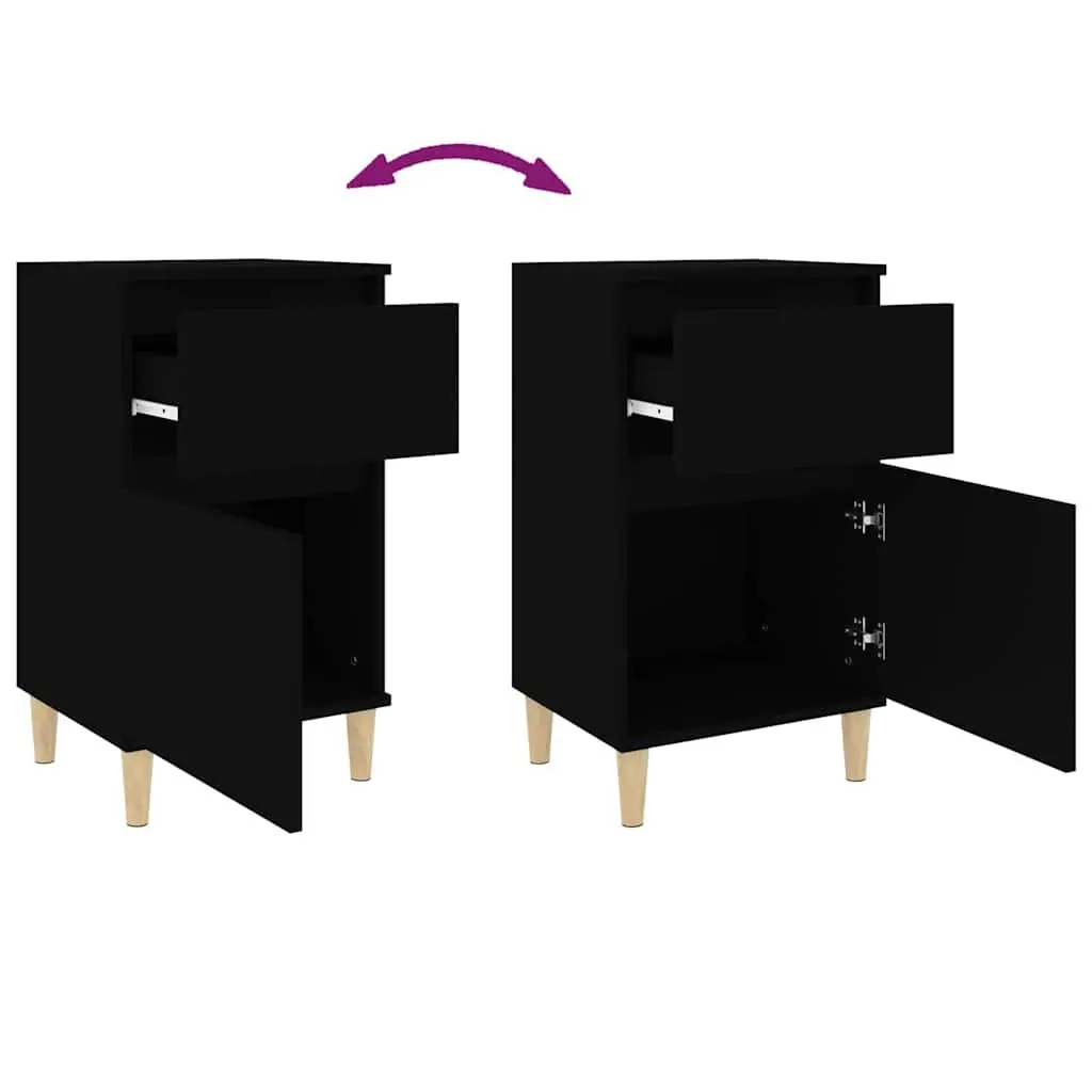 Bedside Cabinets 2 Pieces Black Storage Organiser Bedroom Furniture