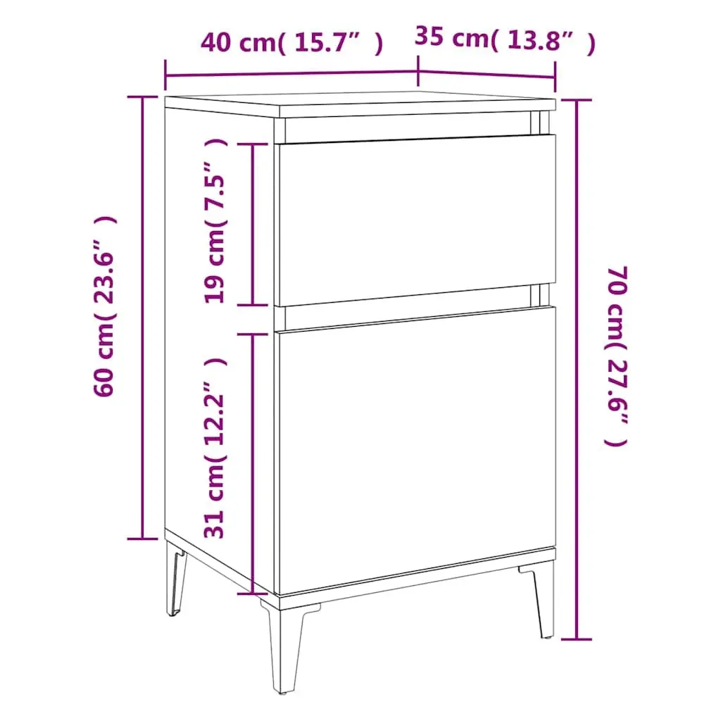 Bedside Cabinets 2 pcs White 40x35x70 cm Engineered Wood Storage Nightstand Furniture