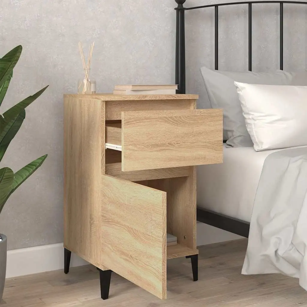 Bedside Table Brown Engineered Wood Storage Drawer Display Surface