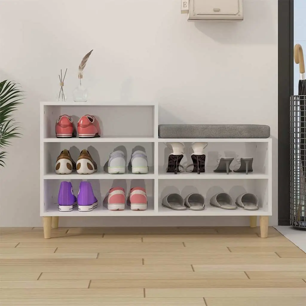 Shoe Cabinet White High Gloss 5 Compartment Storage Organiser with Wooden Legs