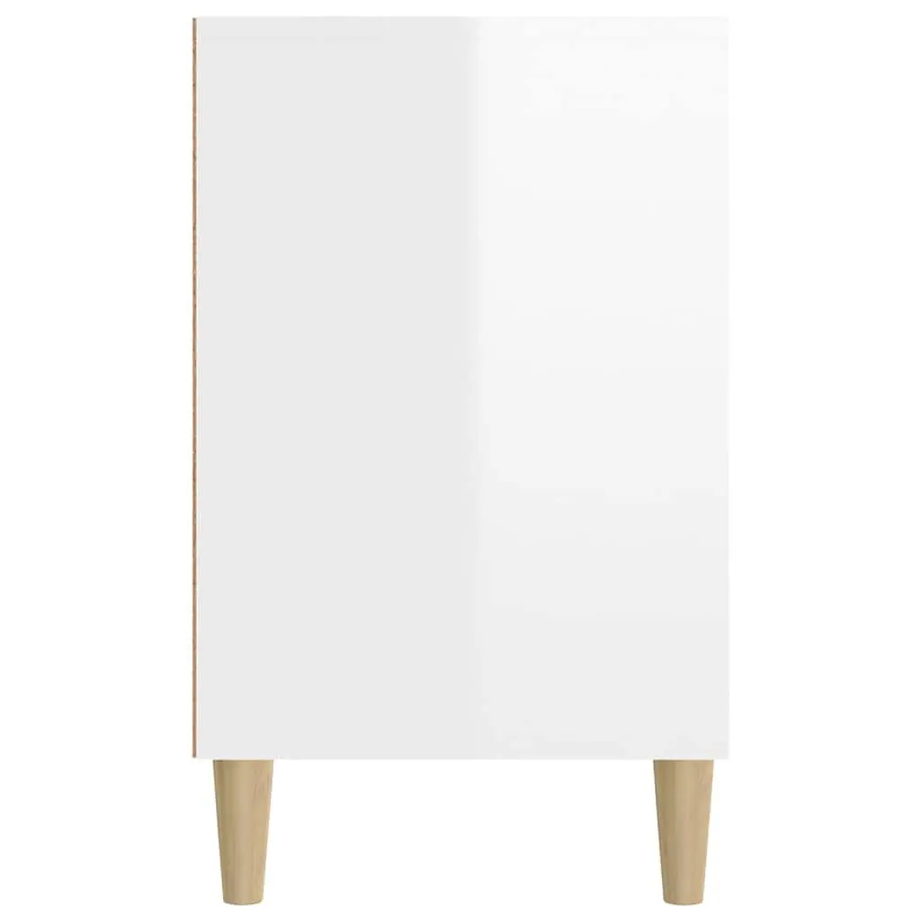 Shoe Cabinet White High Gloss 5 Compartment Storage Organiser with Wooden Legs