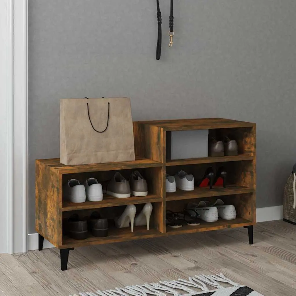 Shoe Cabinet 5 Shelf Engineered Wood Brown Smoked Oak Storage Organiser