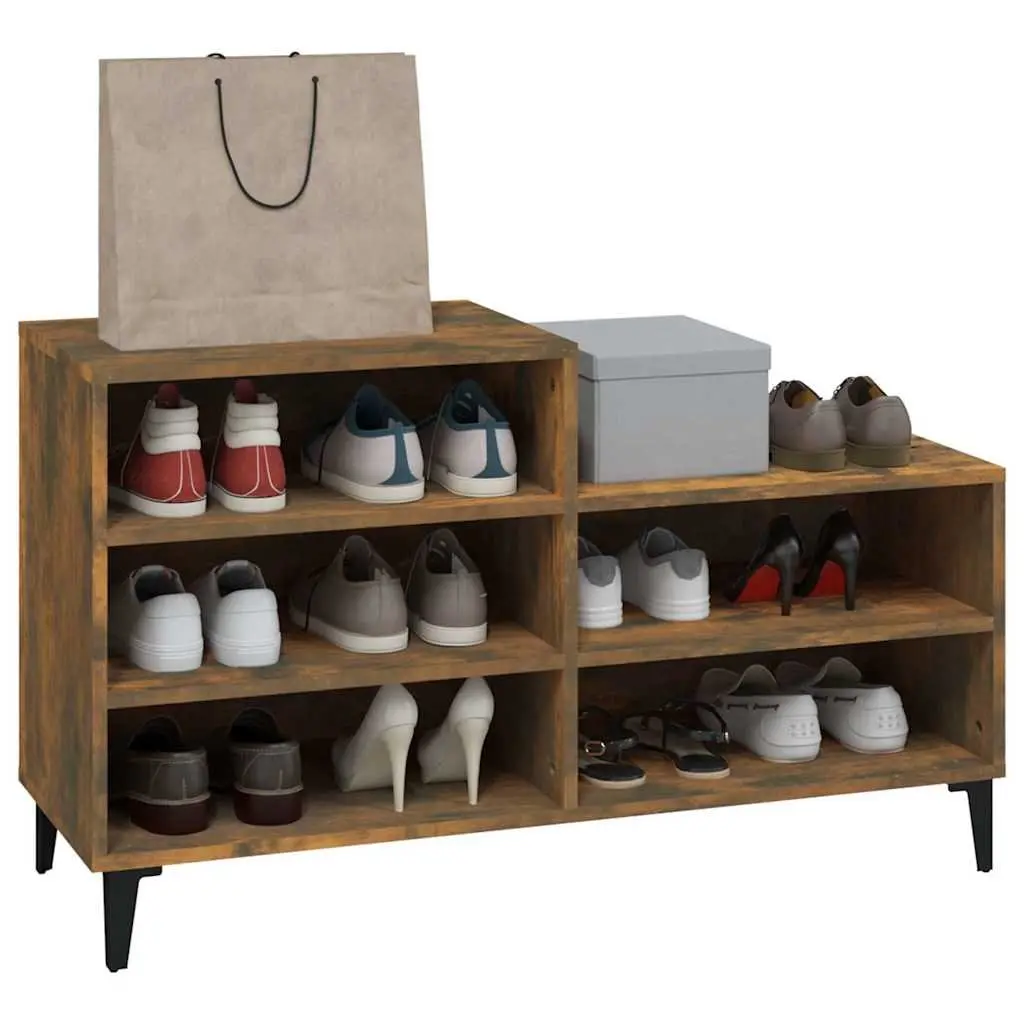 Shoe Cabinet 5 Shelf Engineered Wood Brown Smoked Oak Storage Organiser