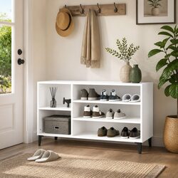 White Shoe Cabinet Storage Organiser Engineered Wood Hallway Furniture