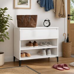 Shoe Cabinet White High Gloss Storage Engineered Wood 70x36x60cm Hallway