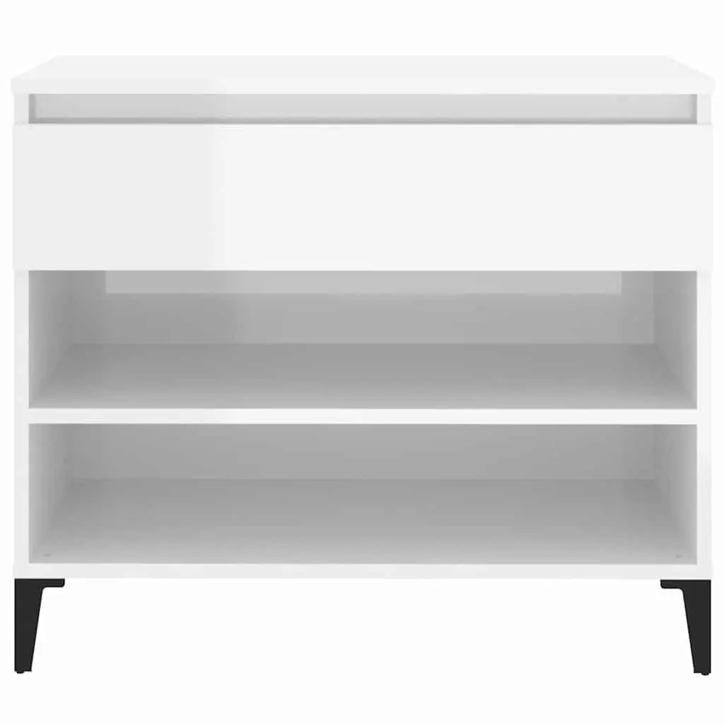 Shoe Cabinet 70x36x60cm White High Gloss Engineered Wood Storage with 2 Compartments and Drawer for Organising Shoes