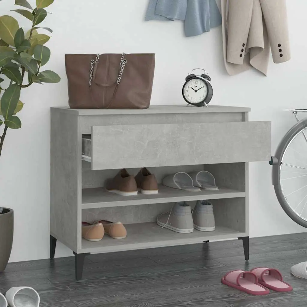 Shoe Cabinet Storage Organiser Grey Engineered Wood 2 Compartments Drawer Stable Top Surface