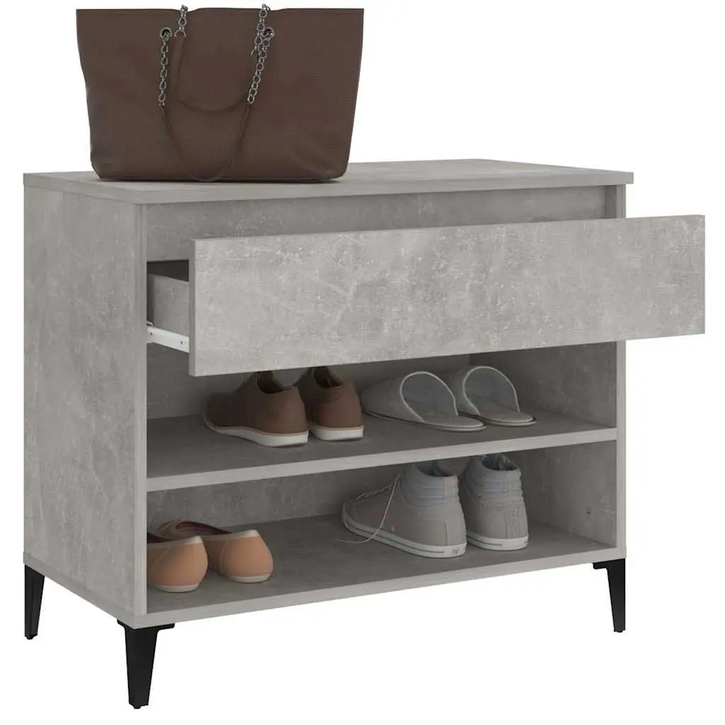 Shoe Cabinet Storage Organiser Grey Engineered Wood 2 Compartments Drawer Stable Top Surface