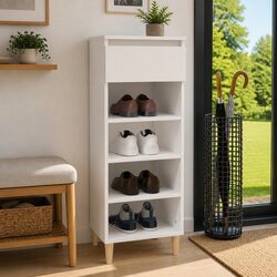 Shoe Cabinet Storage Organiser White 40x36x105cm Engineered Wood 4 Shelf Drawer