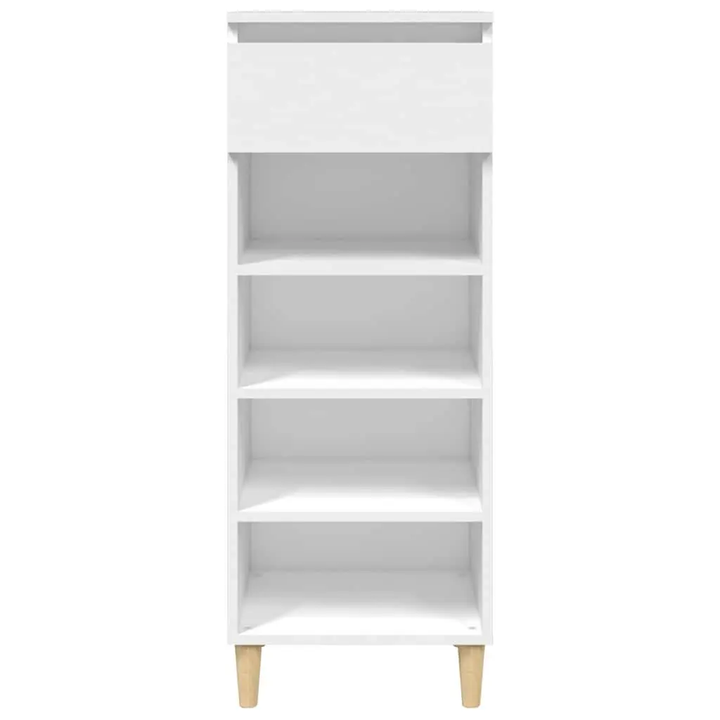 Shoe Storage Cabinet White Engineered Wood 4 Shelf 1 Drawer 40x36x105cm Compact Organiser