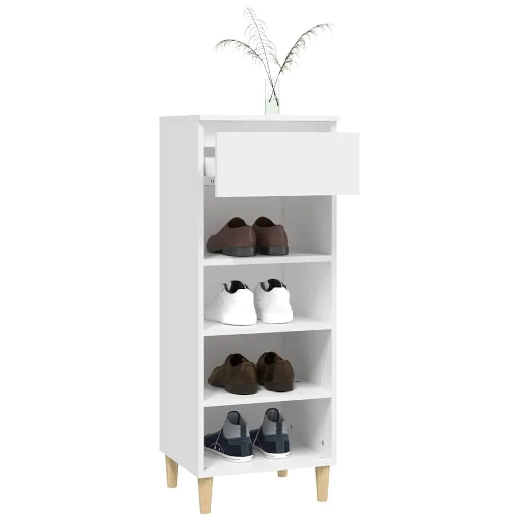 Shoe Storage Cabinet White Engineered Wood 4 Shelf 1 Drawer 40x36x105cm Compact Organiser