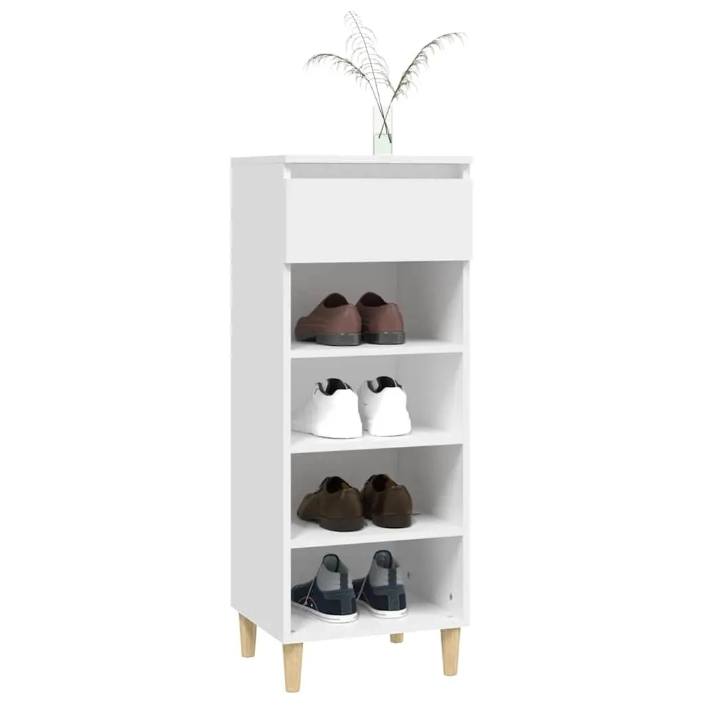 Shoe Storage Cabinet White Engineered Wood 4 Shelf 1 Drawer 40x36x105cm Compact Organiser