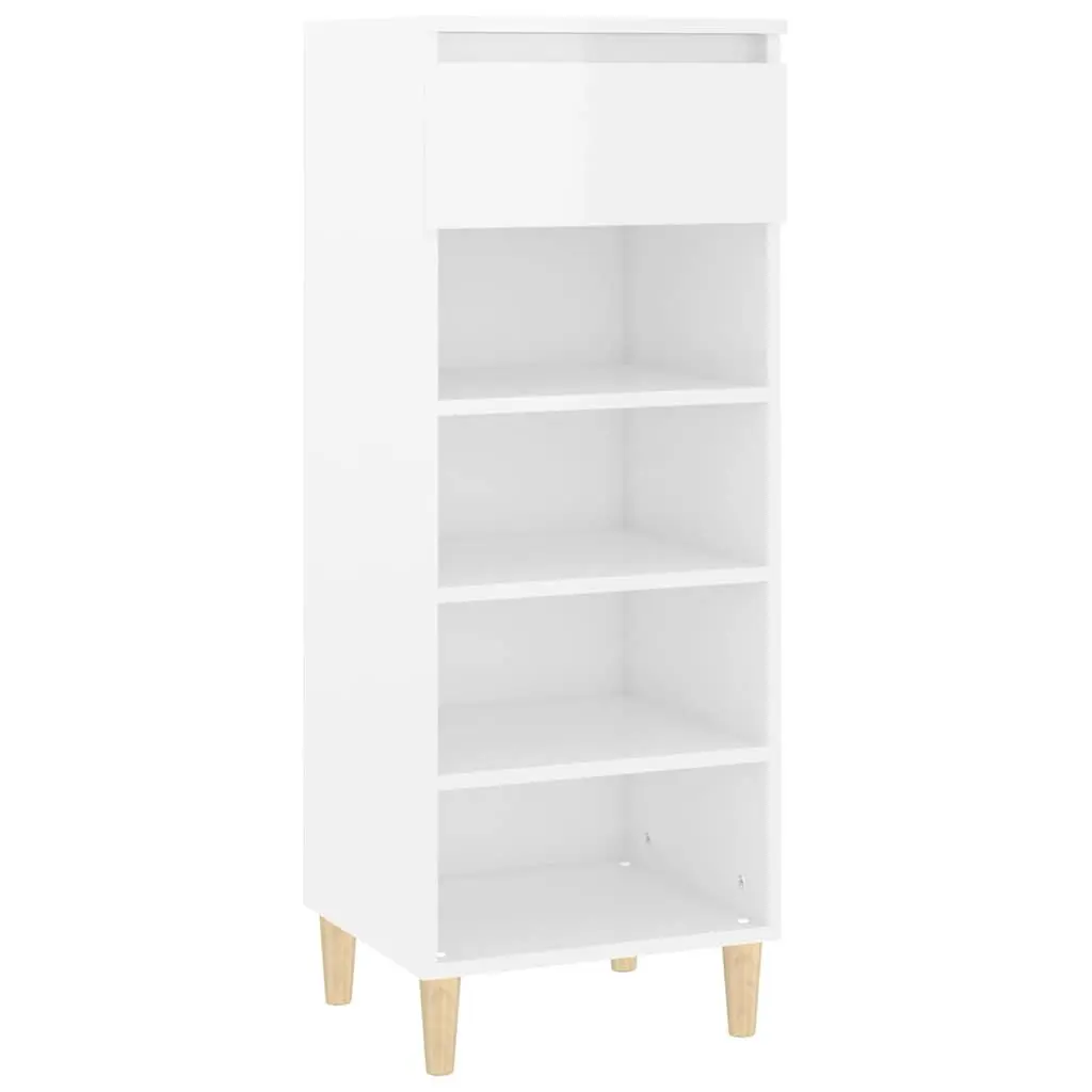 Shoe Cabinet 40x36x105cm White High Gloss 4 Shelves Drawer Storage Organiser