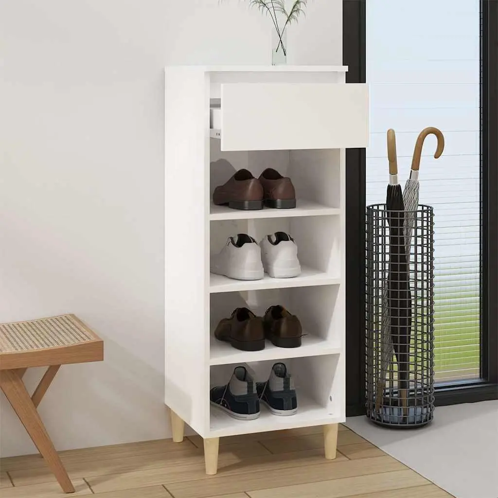 Shoe Cabinet 40x36x105cm White High Gloss 4 Shelves Drawer Storage Organiser