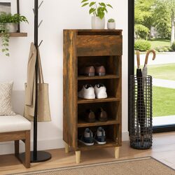 Shoe Cabinet Storage Organiser Brown Engineered Wood 4 Shelves 1 Drawer