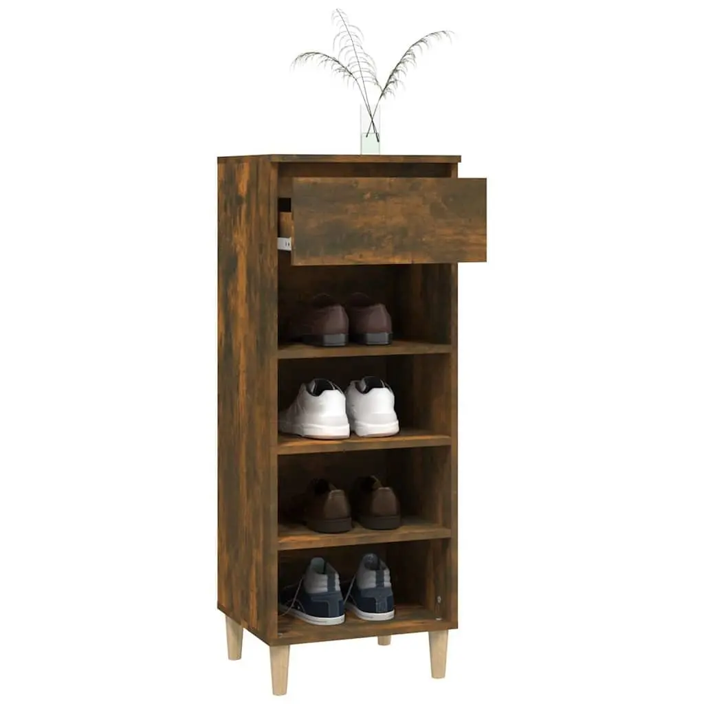 Shoe Cabinet 40x36x105cm Smoked Oak with Drawer and 4 Open Shelves