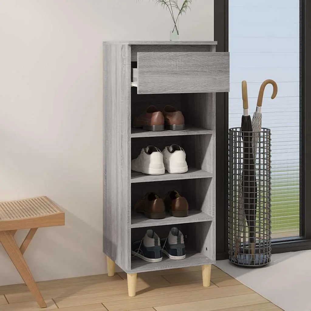 Shoe Cabinet Grey 40x36x105 cm 4 Shelves Drawer Storage Organiser