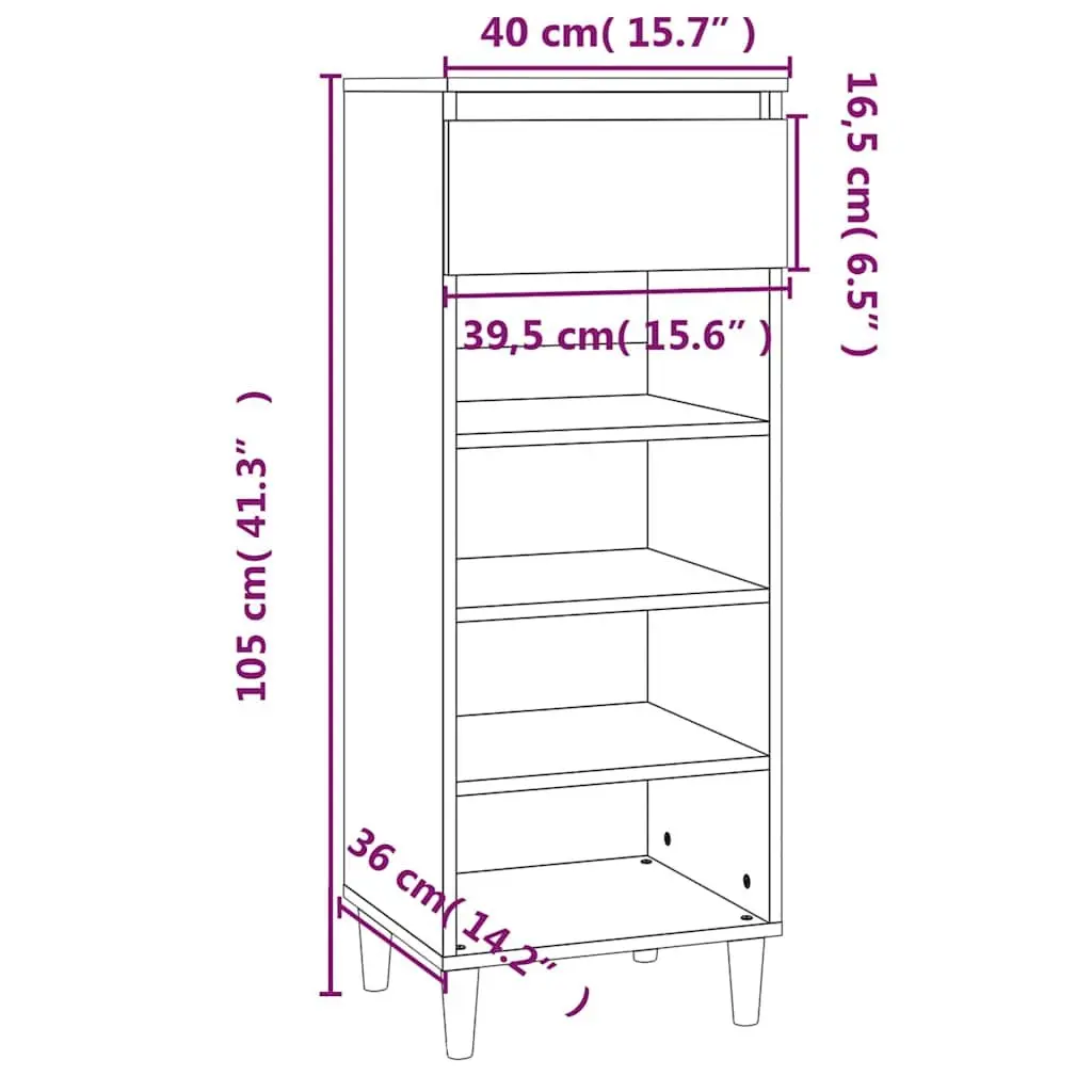 Shoe Cabinet Grey 40x36x105 cm 4 Shelves Drawer Storage Organiser