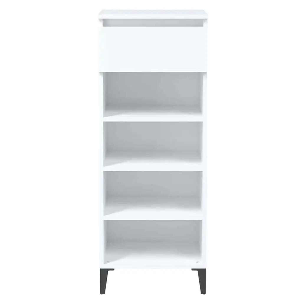 Shoe Rack 40x36x105cm White Engineered Wood Storage Cabinet with Drawer and Shelves
