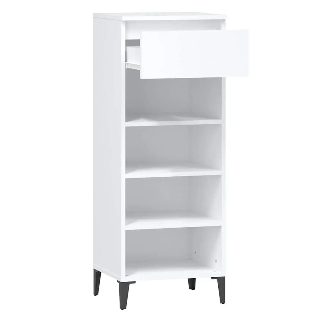 Shoe Rack 40x36x105cm White Engineered Wood Storage Cabinet with Drawer and Shelves