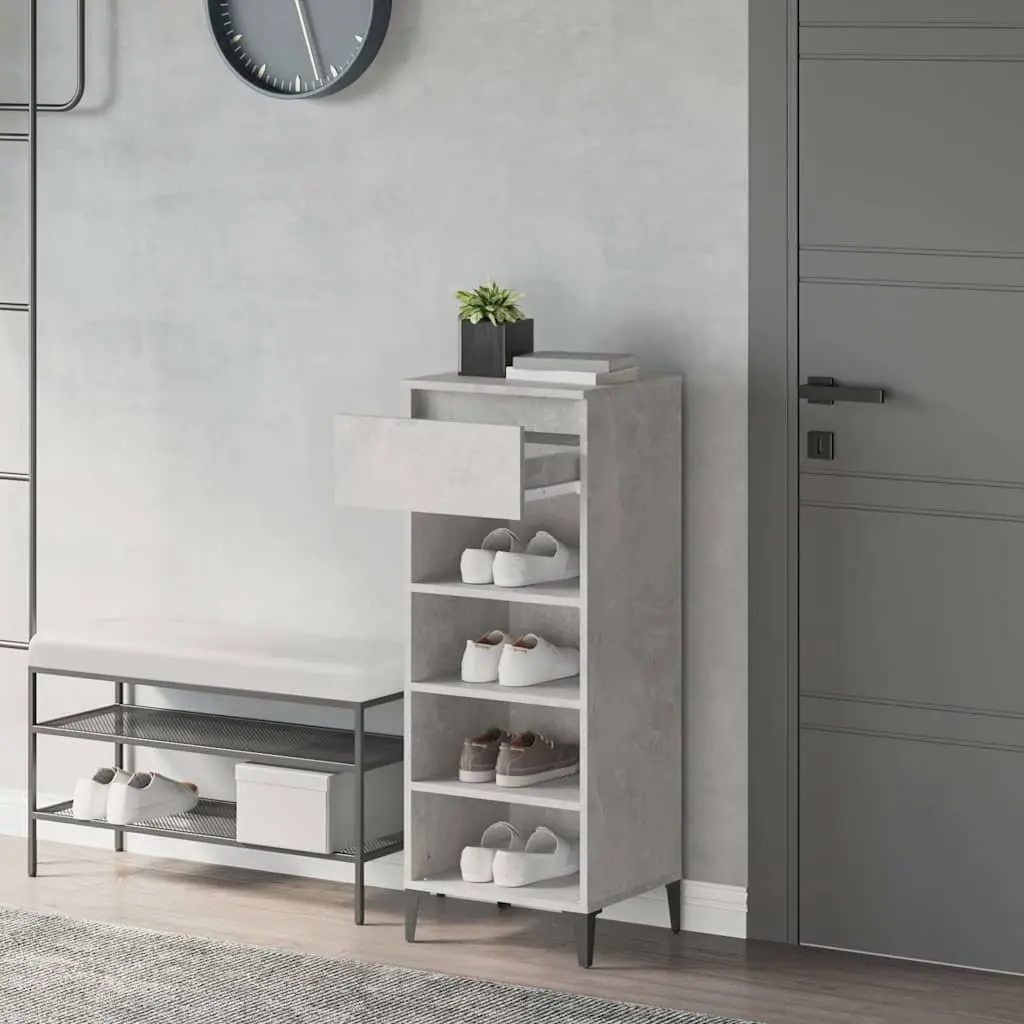 Shoe Rack 40x36x105cm Grey Engineered Wood Storage Cabinet with Drawer and 3 Shelves