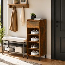 Elegant Shoe Storage Rack with Smoked Oak Finish