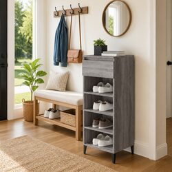 Shoe Storage Cabinet in Grey with 3 Shelves and Drawer