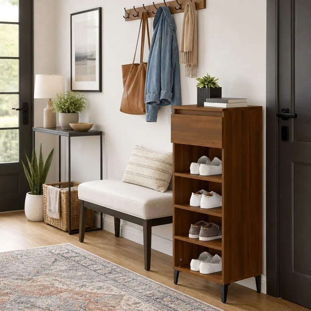 Shoe Rack 40x36x105 cm Brown Oak Storage Organiser Cabinet with Drawer and Shelves