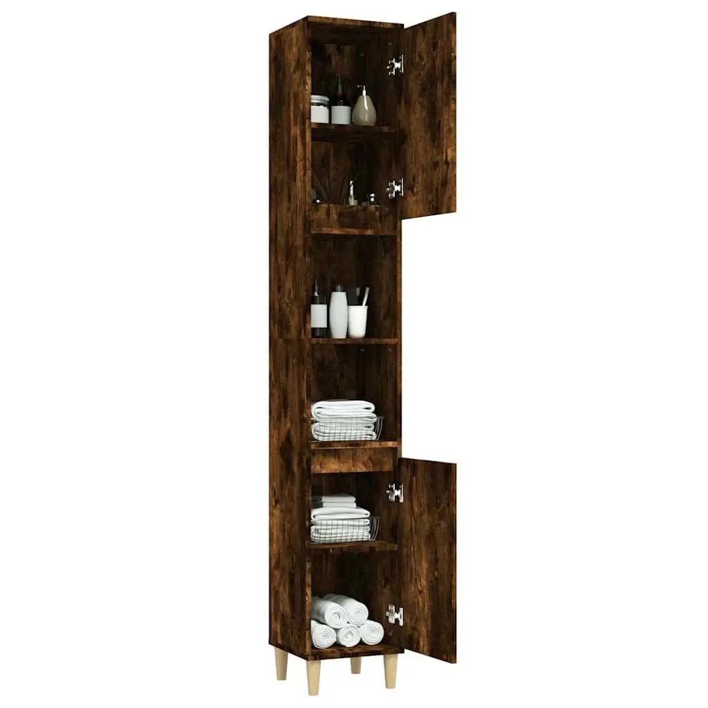 Bathroom Vanity Cabinet Storage Unit Engineered Wood Brown 30x30x190 cm