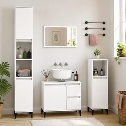 Bathroom Vanity Cabinet White Storage Unit 30x30x190 cm Engineered Wood Shelves