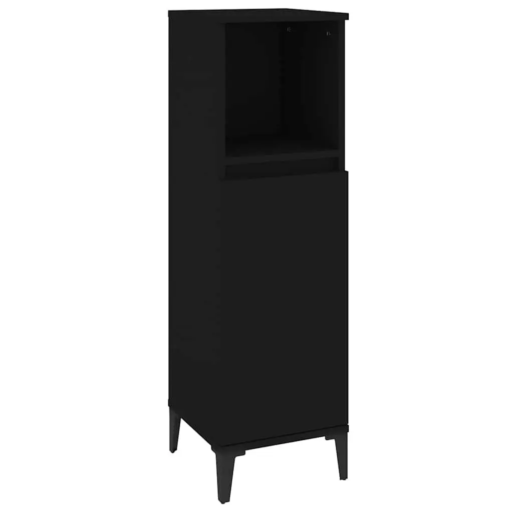 Bathroom Vanity Cabinet 30x30x100cm Black Engineered Wood Storage Unit with 1 Open Compartment and 2 Door Compartments