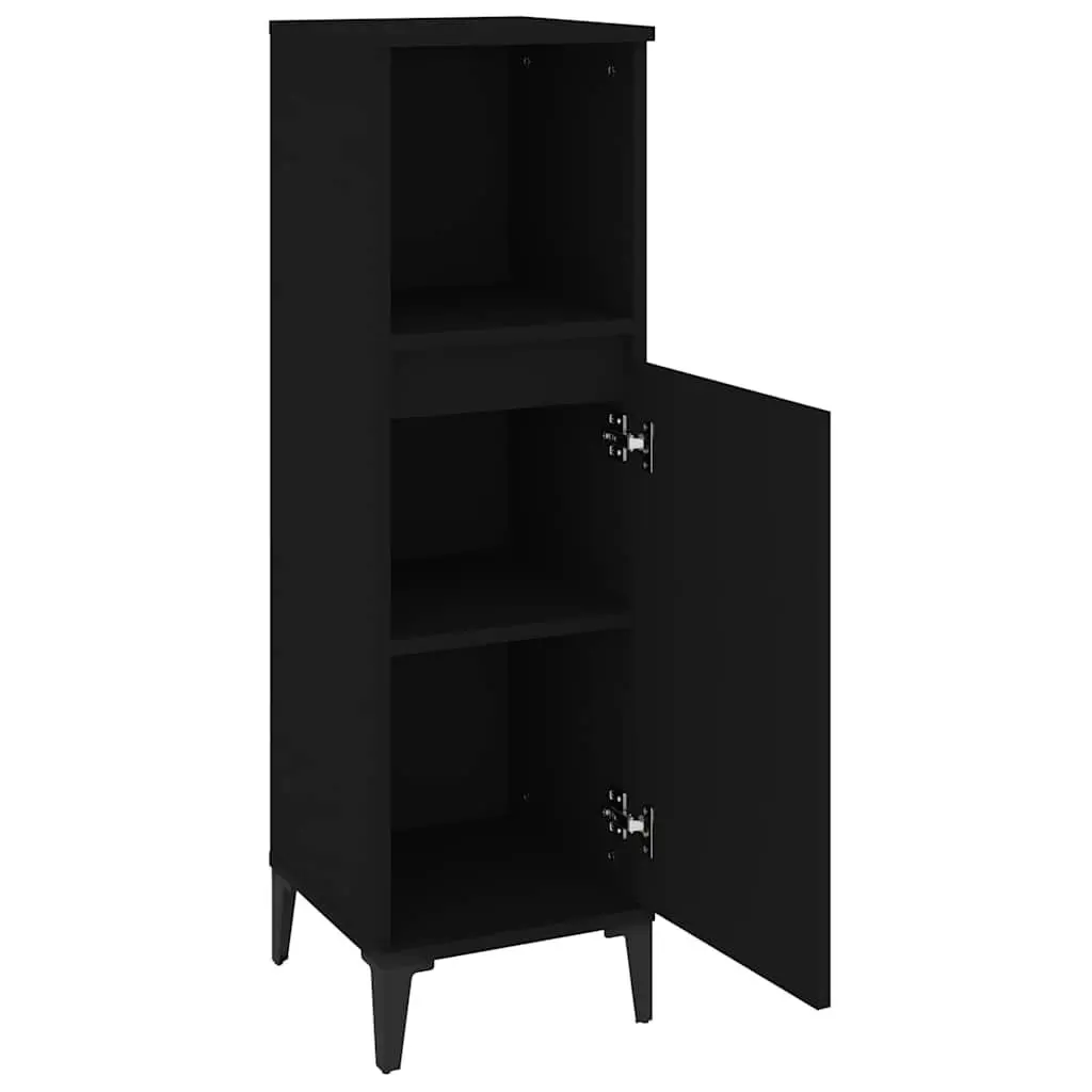 Bathroom Vanity Cabinet 30x30x100cm Black Engineered Wood Storage Unit with 1 Open Compartment and 2 Door Compartments