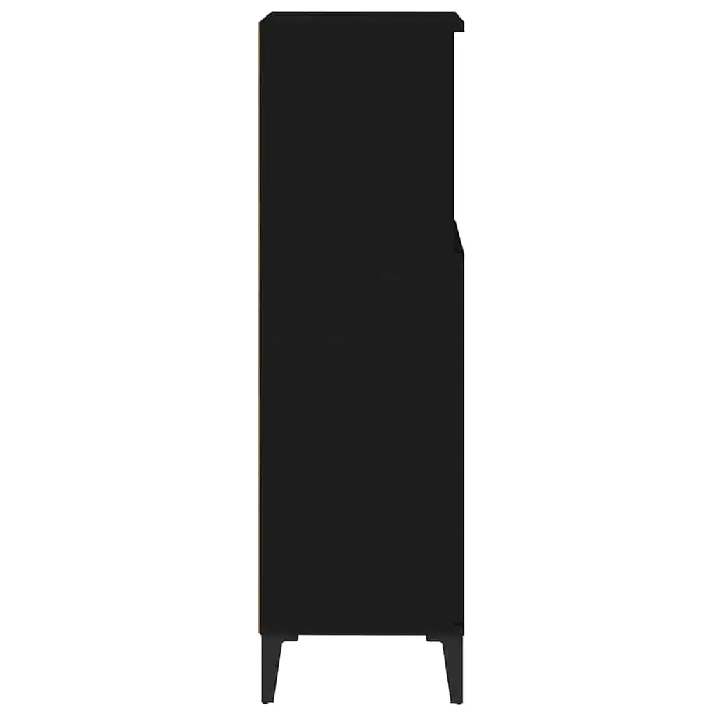 Bathroom Vanity Cabinet 30x30x100cm Black Engineered Wood Storage Unit with 1 Open Compartment and 2 Door Compartments