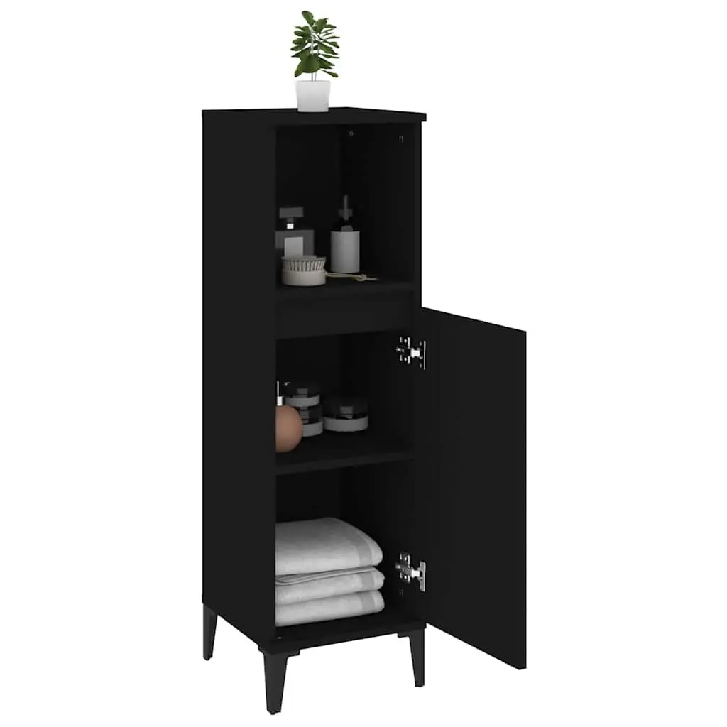Bathroom Vanity Cabinet 30x30x100cm Black Engineered Wood Storage Unit with 1 Open Compartment and 2 Door Compartments