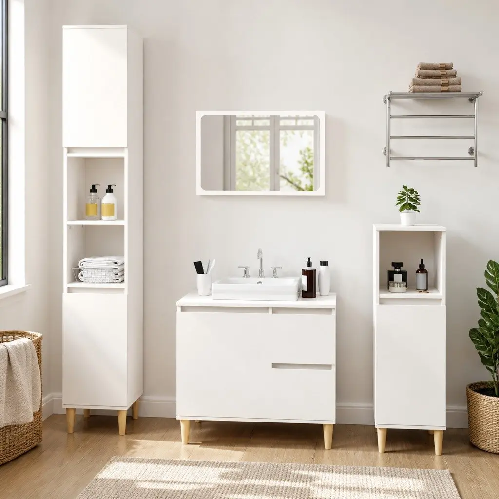 Bathroom Vanity Cabinet White Engineered Wood 2 Drawers 1 Door Compartment