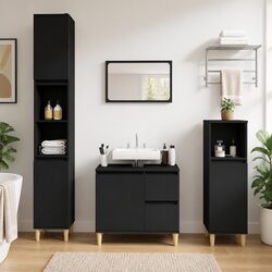 Bathroom Vanity Cabinet Black Storage Unit Engineered Wood 65x33x60 cm Drawers