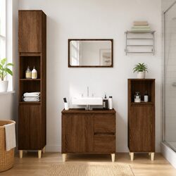 Bathroom Vanity Cabinet Brown Oak 65x33x60cm Engineered Wood Storage Cupboard