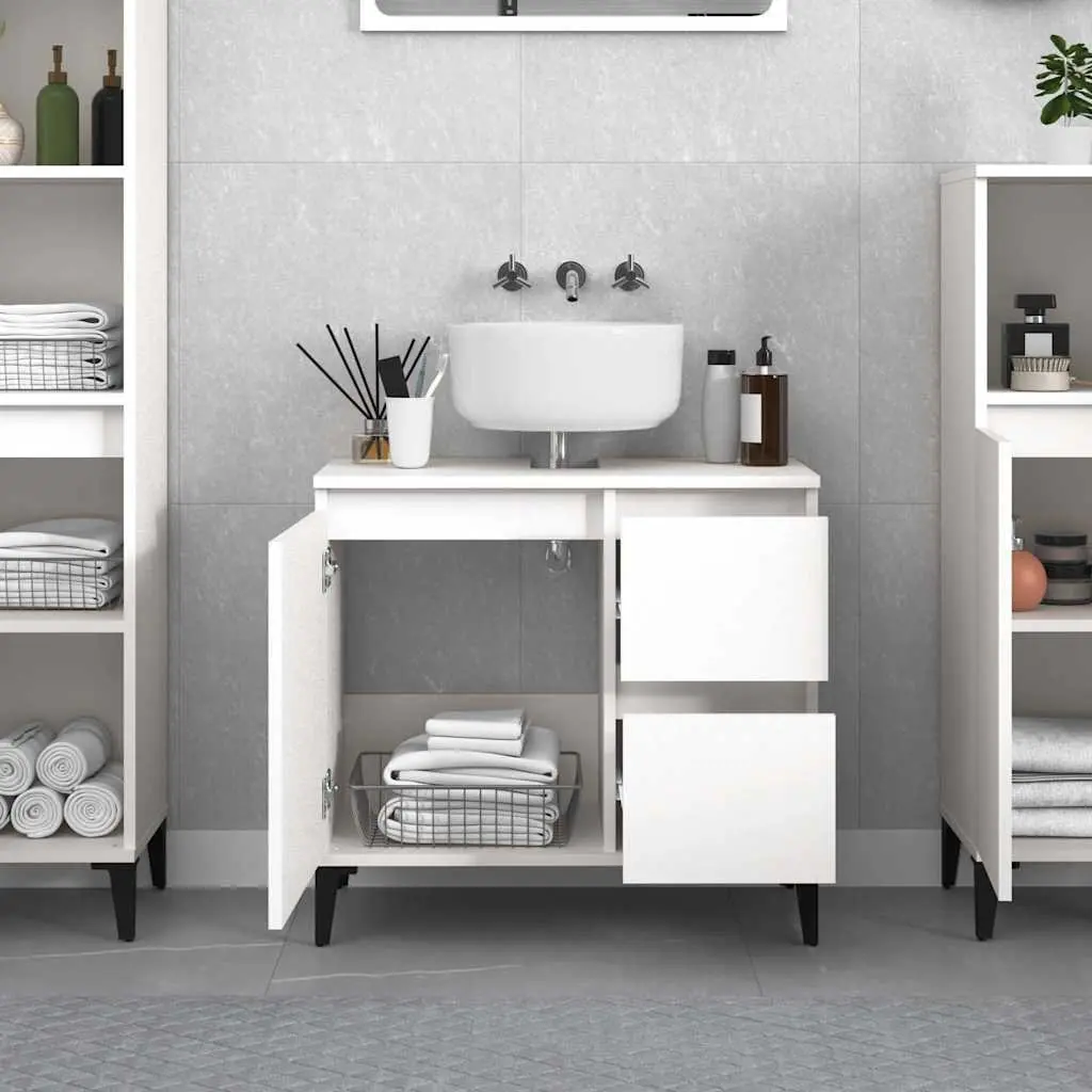 Bathroom Cabinet White 65x33x60 cm Engineered Wood Vanity Storage Unit with Drawers and Door