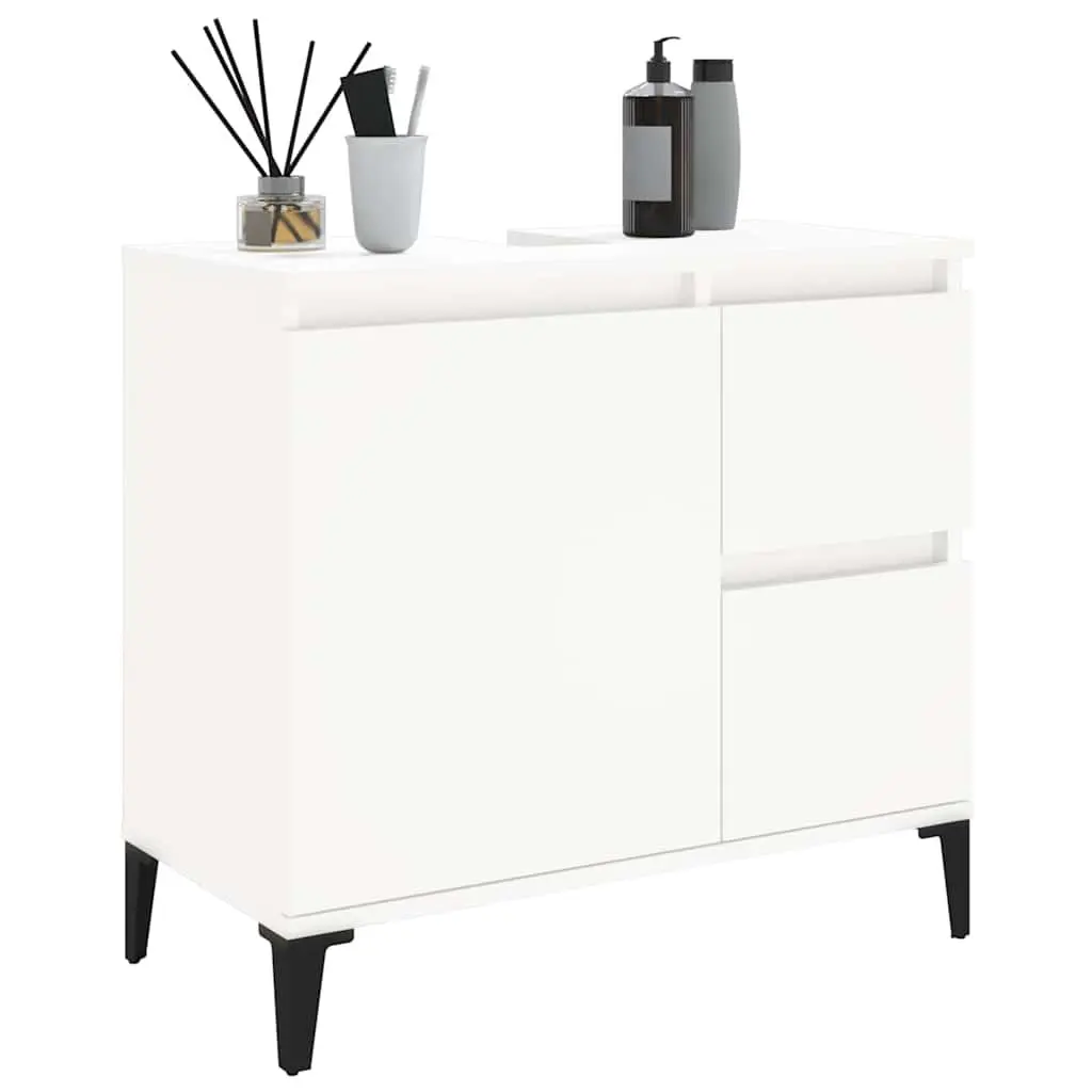 Bathroom Cabinet White 65x33x60 cm Engineered Wood Vanity Storage Unit with Drawers and Door