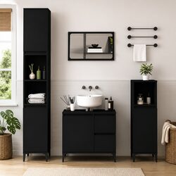 Bathroom Vanity Cabinet Black Storage Unit 2 Drawers Door Compartment Engineered