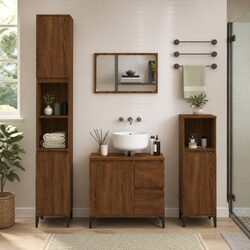 Stylish 65x33x60cm Brown Oak Bathroom Cabinet with Storage