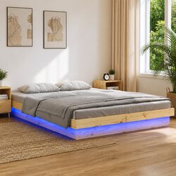 Wooden Bed Frame with LED Lights 150x200 cm Brown