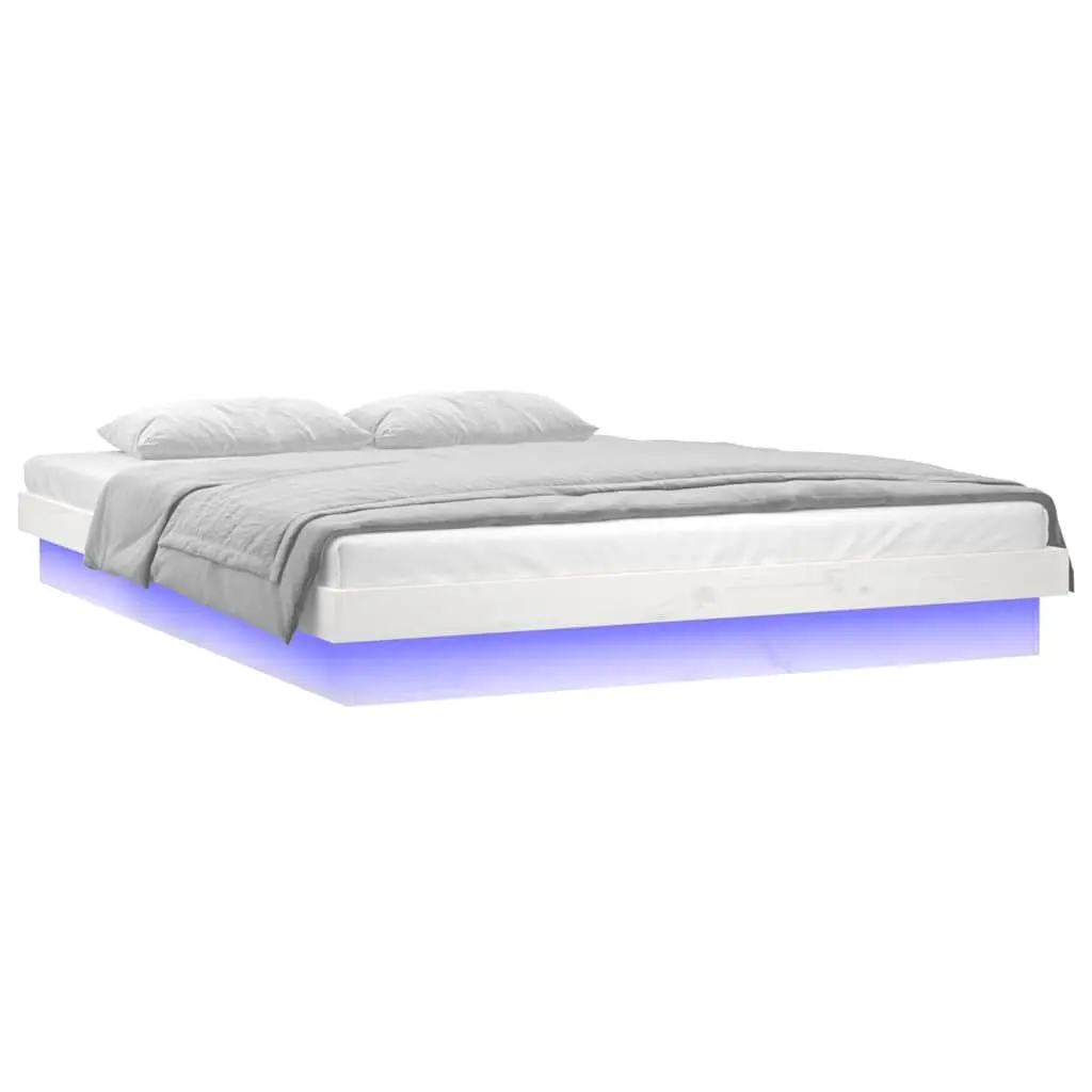 LED Bed Frame 150x200cm Solid Pine Wood with Colourful LED Lights and Remote Control